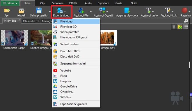 Immagine che mostra come esportare video