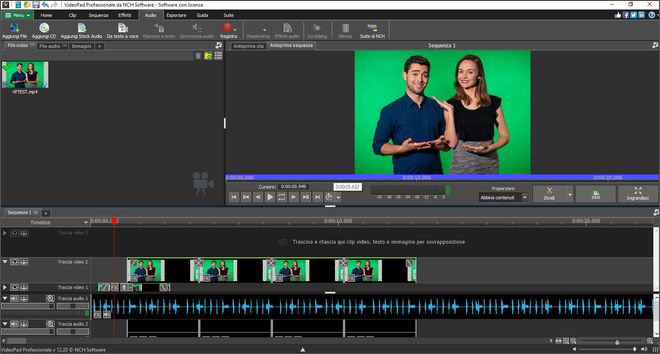 Importazione di video con schermo verde nello screenshot di VideoPad