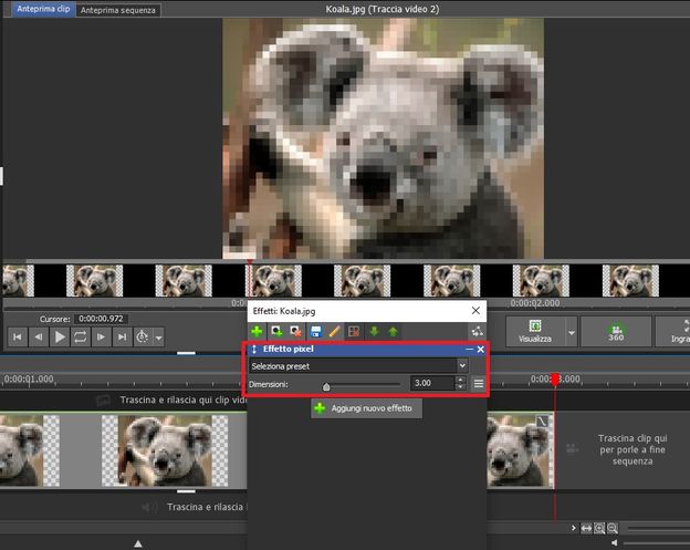 Regola le impostazioni di intensità dei pixel in Pixela in VideoPad Video Editor