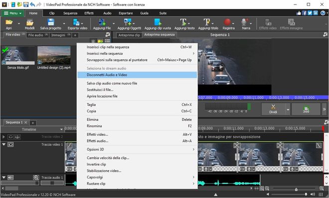 Scollega l'audio dal video nel software di editing video VideoPad