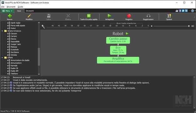 Screenshot dell'interfaccia principale di Voxal