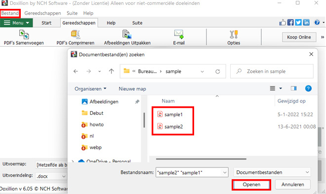 Afbeelding met het importeren van meerdere PDF's in Doxillion