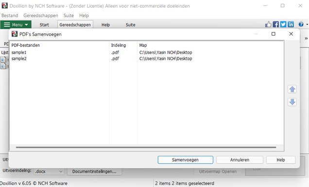Afbeelding met het combineren van PDF's in Doxillion