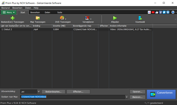 Klik op Bestand Converteren en Opslaan in Prism Videocompressor.