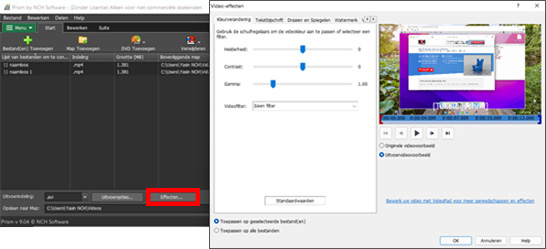 Open het menu video-effecten en kies roteren.