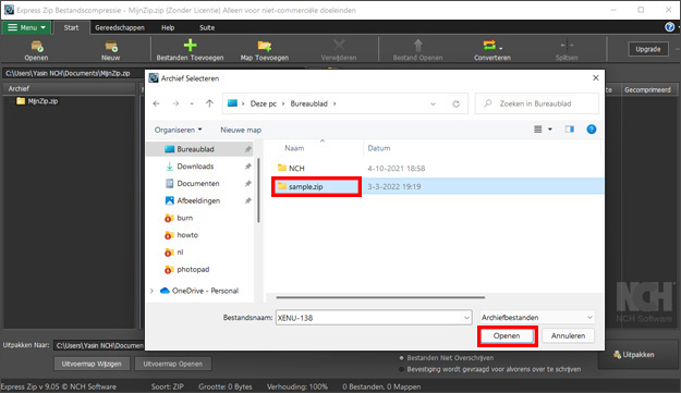 Selecteer de bestanden die u wilt uitpakken.