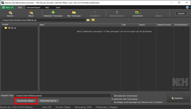 Selecteer uw doelmap.