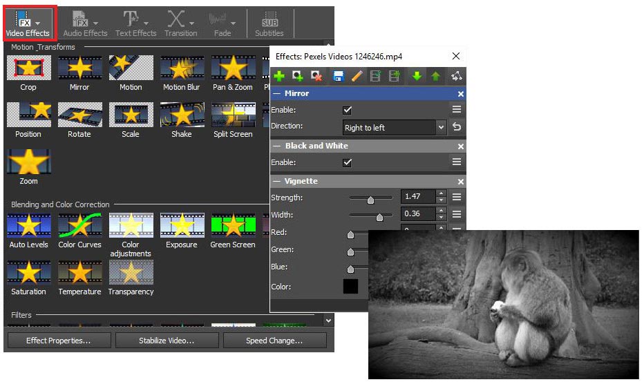 Adicionando efeitos a vídeos no VideoPad