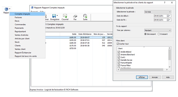 Aperçu et impression des rapports dans Express Invoice