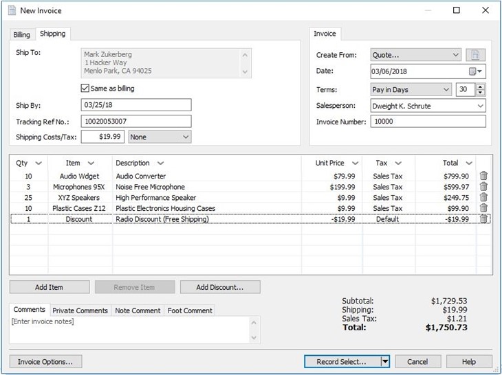 Express Invoice new invoice screenshot