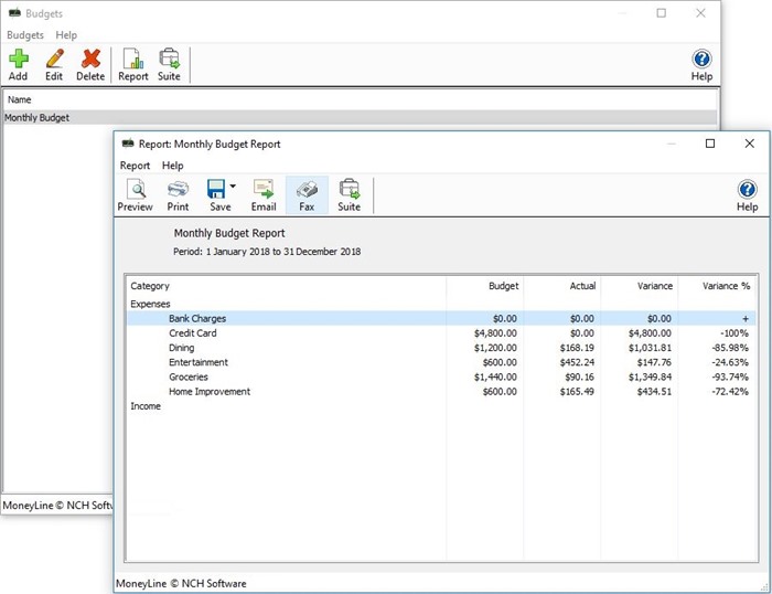 MoneyLine Personal Finance Software create budgets screenshot
