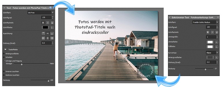 Text zu Fotos, Collagen und Designs hinzufügen