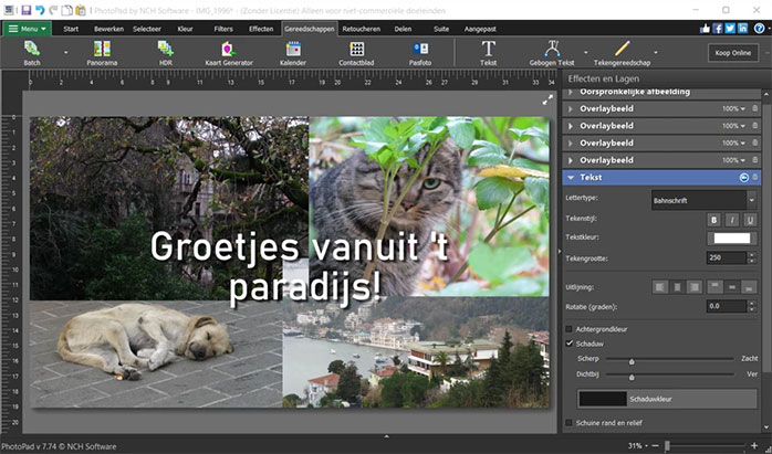 PhotoPad Photo Editing Software voeg tekst toe aan foto's screenshot