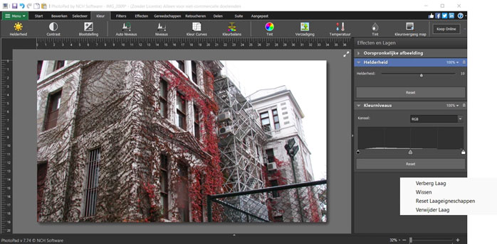 PhotoPad Photo Editing Software laagopties screenshot