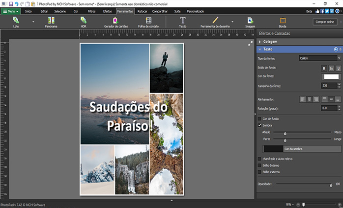 PhotoPad Photo Editing Software adicionar texto à captura de tela de fotos