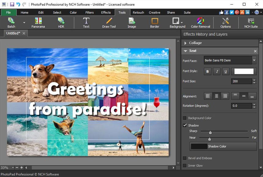 PhotoPad Photo Editing Software add text to photos screenshot