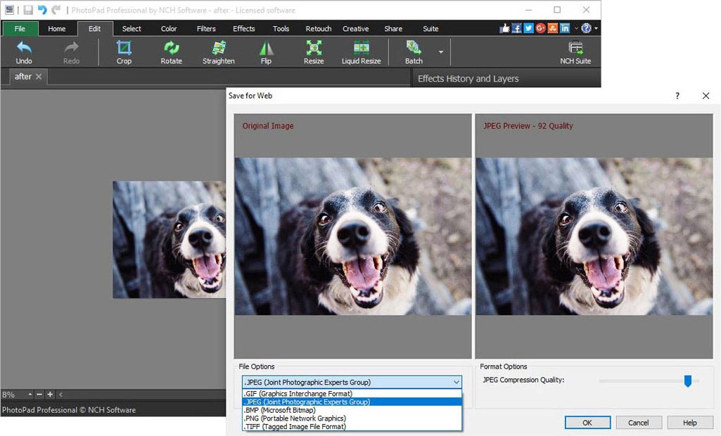 PhotoPad Photo Editing Software resize photos screenshot