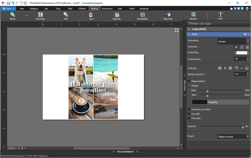 PhotoPad FotoredigeringSprogram lägga till text till bilder skärmdump