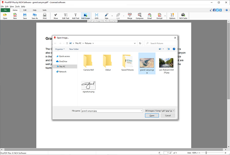 PicoPDF add image tool