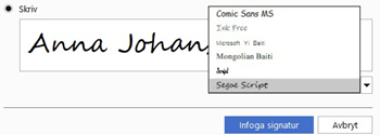 Skriv din signatur med kursiv teckensnitt