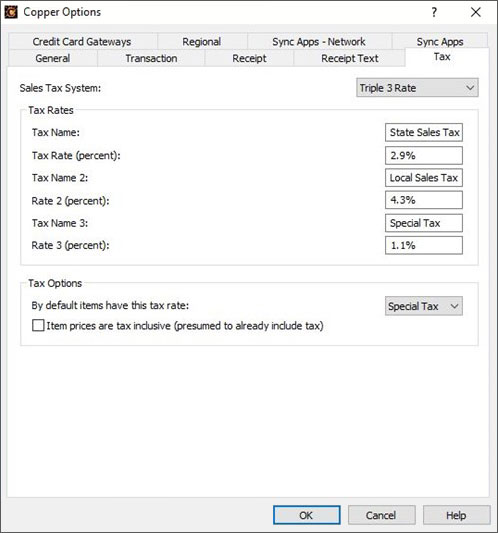 Copper POS Point of Sale Software tax rates screenshot