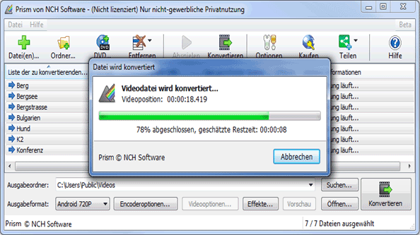 Prism Video File Converter Conversion-Geschwindigkeitscreenshot