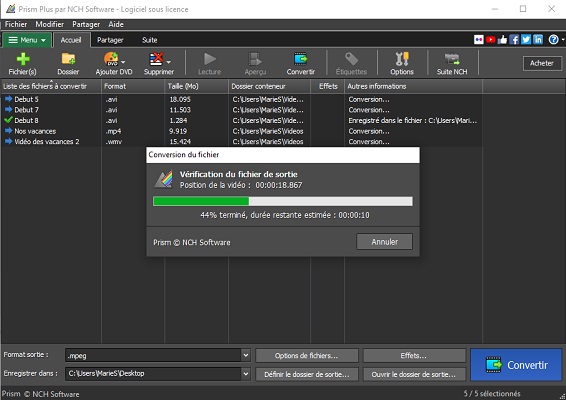 capture d'écran des vitesses de conversion dans Prism convertisseur vidéo