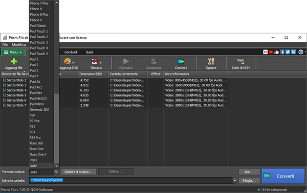 Schermate delle opzioni di output di Prism convertitore di file video