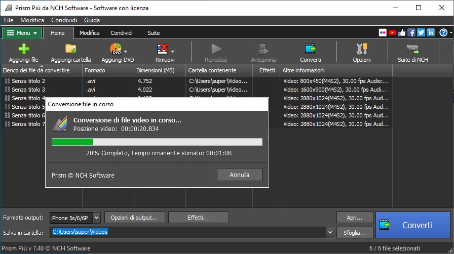 Schermate della velocità di conversione di Prism convertitore di file video