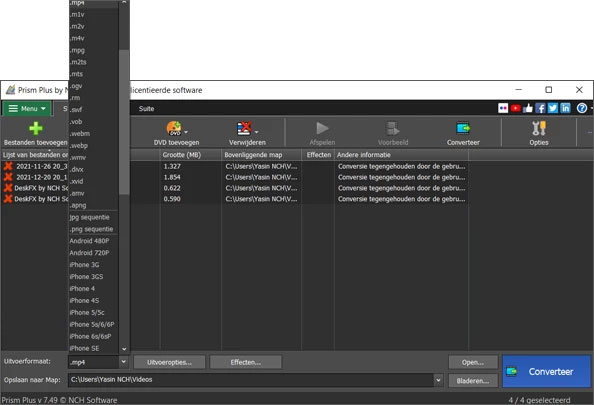 Prism Video File Converter uitvoeropties screenshots