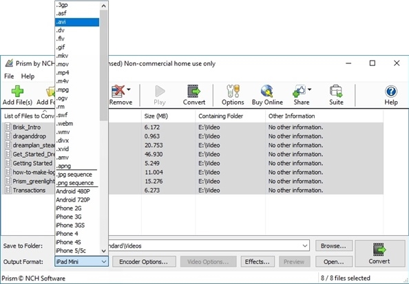 Prisme Video File Converter utdataalternativer skjermbilder