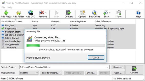 Prisme Video File Converter konverteringshastighet skjermbilde