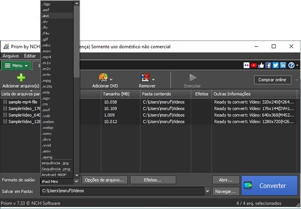 Prism Video File Converter opções de saída capturas de tela