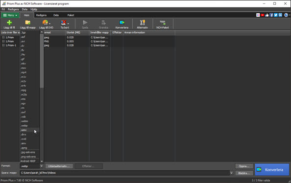 Prism Video File Converter utdata alternativ skärmdumpar