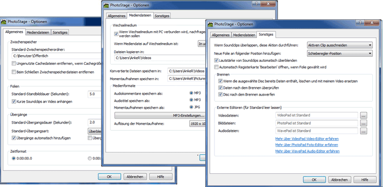 PhotoStage Diashow Maker Optionenmenu.