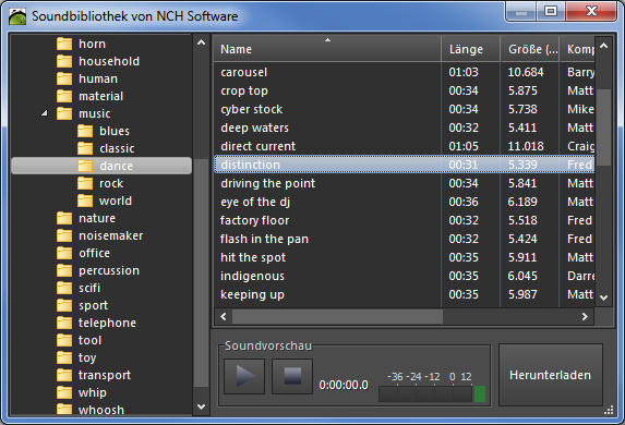 PhotoStage Diashow Maker Soundbibliothek Screenshot.