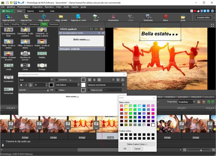 Schermate dell'aggiunta di didascalie in PhotoStage Software per Slideshow.