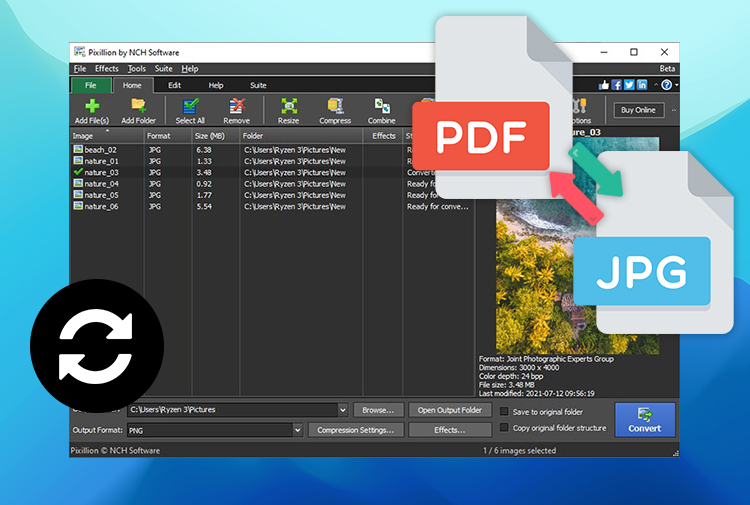 Convert images to/from a PDF screenshots
