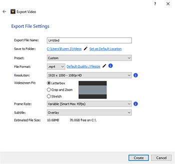 Export your intro with your preferred settings