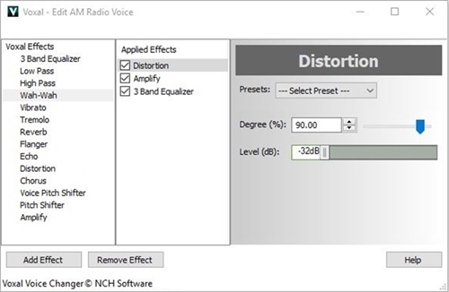 Voxal 语音更改软件语音更改器设置和效果屏幕截图