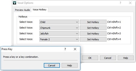 Voxal 语音更改软件热键屏幕截图