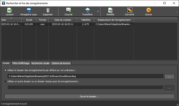 Captures d'écran de la lecture des enregistrement vocaux de Voxal