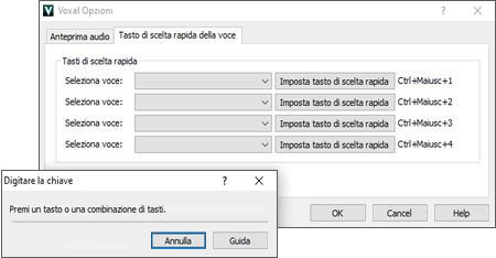 Schermate dei tasti di scelta rapida in Voxal Software di Modifica Vocale