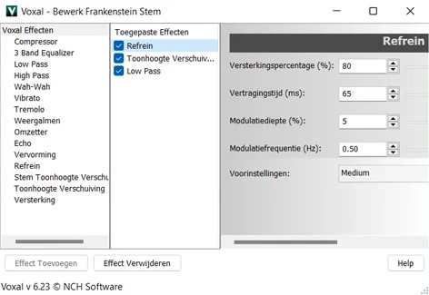 Voxal Stemvervormersoftware stemwisselaar instellingen en effecten screenshot
