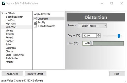 Configurações e captura de tela do trocador de voz do Voxal Voice Changer