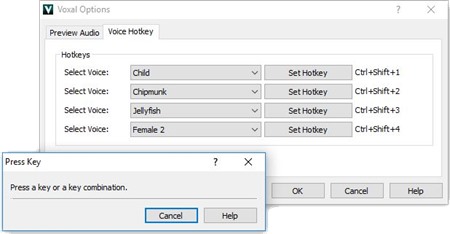 Voxal Голос Изменение программного обеспечения hotkeys скриншот