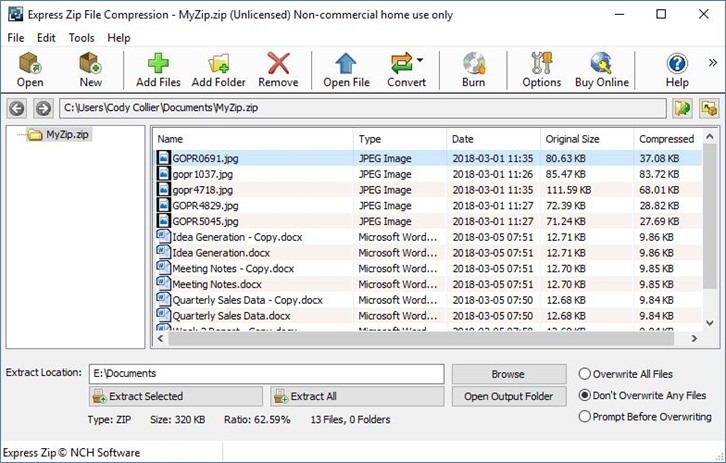 Express Zip software compresses files and folders easily.